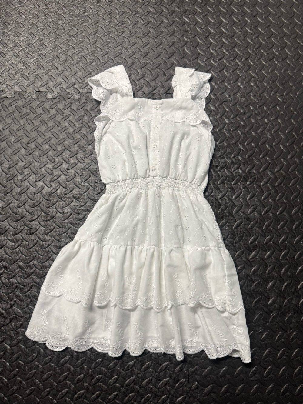 Girls White Eyelet Embroidered Ruffle Tiered Summer Dress - Picture 2 of 8